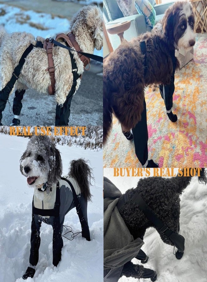 يوكا  جوارب يوكا للكلاب مع حمالات، جوارب طويلة مضادة للانزلاق، سراويل ثلجية للحيوانات الأليفة مع أحذية متصلة مقاومة للماء، أحذية قابلة للتعديل للكلاب لحماية مخالبها أثناء المشي لمسافات طويلة في الشتاء والثلج والمطر - Image 5